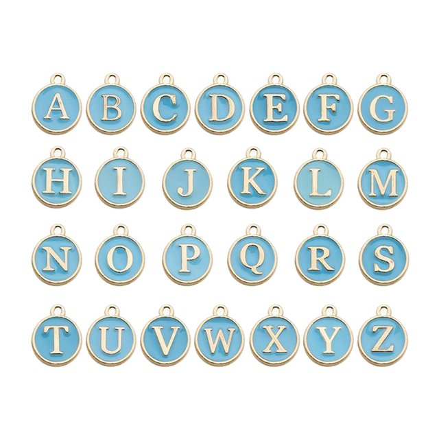 Juego de 26 dijes de letras esmaltadas, dijes del alfabeto de la A a la Z, colgantes de letras DIY Azul