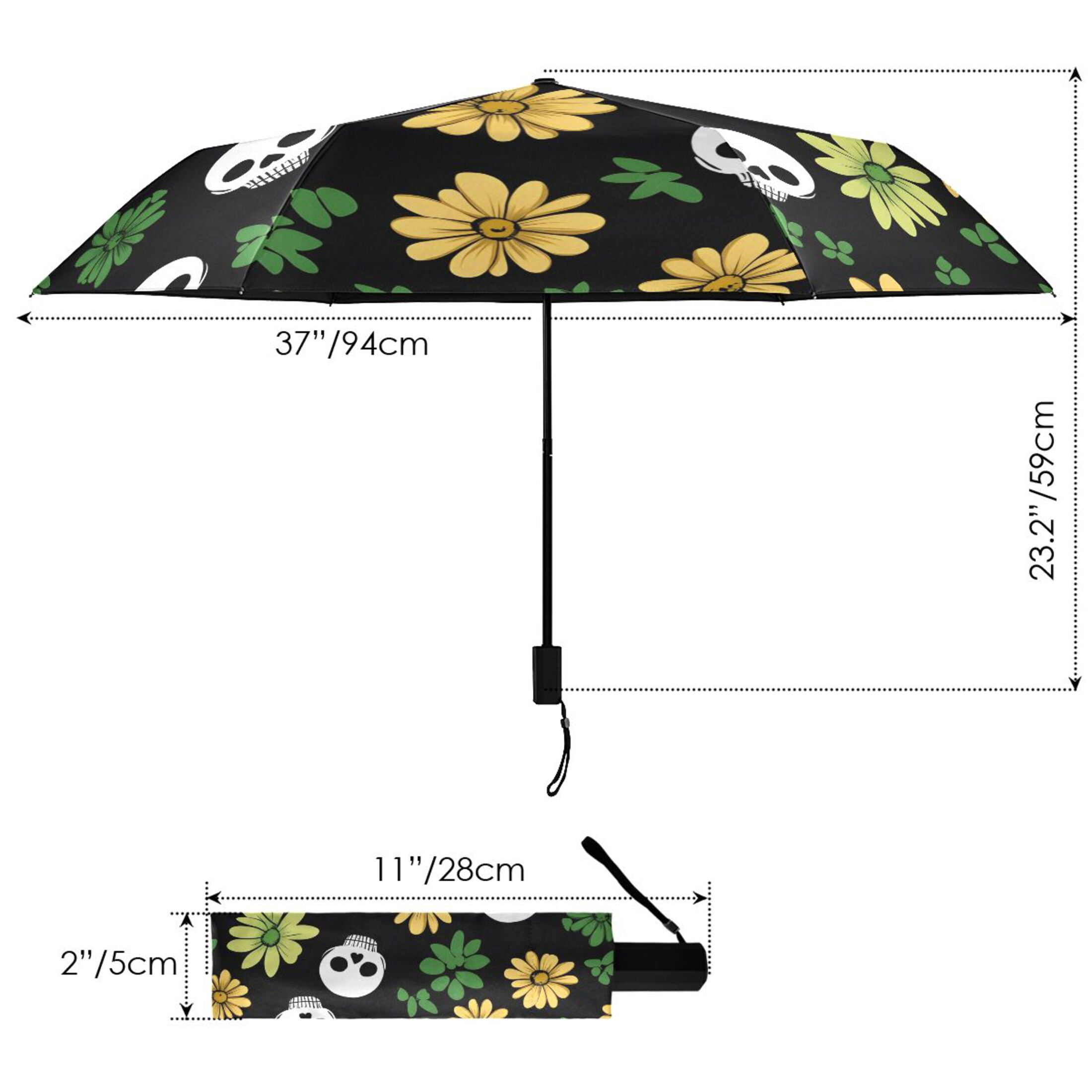 ALAZA Cute Skull in Floral UPF 50+ Compact Folding Umbrella for Rain Travel Umbrella Packable