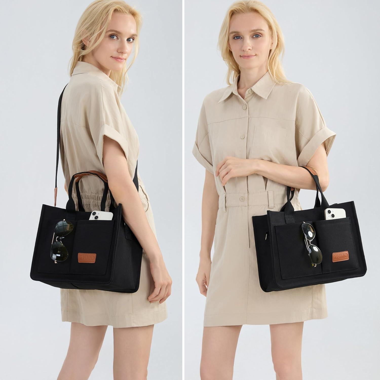 Large Canvas Tote Bag for Women With Pockets,Laptop Crossbody Purses Everything Everyday Bag Handbags for Work Beach Gym