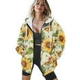 thumbnail image 4 of COEQINE Oversized Sweatshirts Women's Fashion Hoodie Sunflowers and Yellow Butterfly Print Full Zipper Long Sleeve Hooded Jacket for Women with Pockets Fall Casual Wear, 2XL, 4 of 7