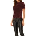 thumbnail image 4 of INSPIRE CHIC Women's Velvet Sequin Top Crew Neck Short Sleeve Party Clubwear Blouse XS Burgundy, 4 of 7
