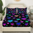 thumbnail image 2 of Erosebridal Neon Hearts Full Fitted Sheet Rainbow Love Heart Sheets , Psychedelic Galaxy Bed Sheets Gradient Glowing Stars Bed Cover, Black Girly Bed Set Lightweight (Deep Pocket), 2 of 5