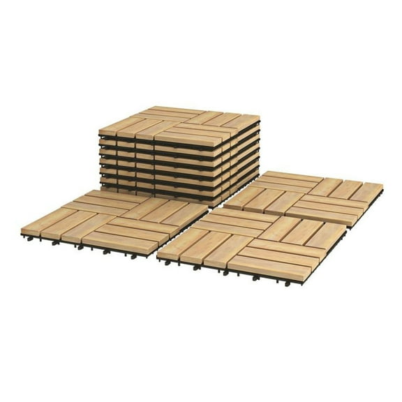 Acacia Wood Deck Tiles - 10 Pack 12x12 Interlocking Outdoor Flooring - Brown Wood Patio Tiles for Garden, Balcony, Poolside