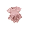 thumbnail image 5 of Franhais Baby Girls Solid Color Clothes Set, Ruffle Hem Short Sleeve O-neck Tops + Drawstring Shorts for Summer, 5 of 6