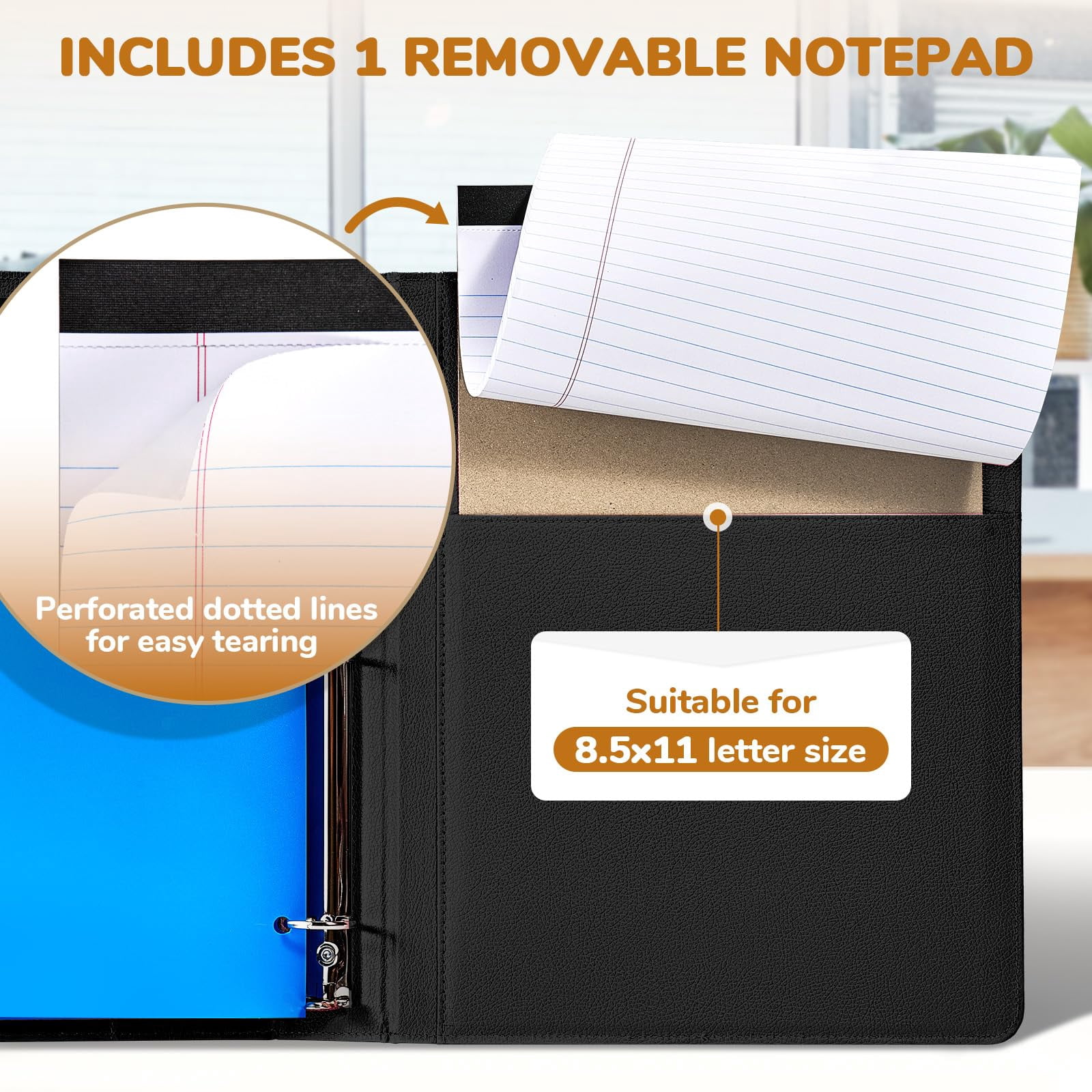 3 Ring Binder Clipboard With Storage 12.4"x10.2"magnetic Folder 5 Expandable Folders Refillable Lined Notepad (11" X 8.5") Ideal For School Office Nursing(black)
