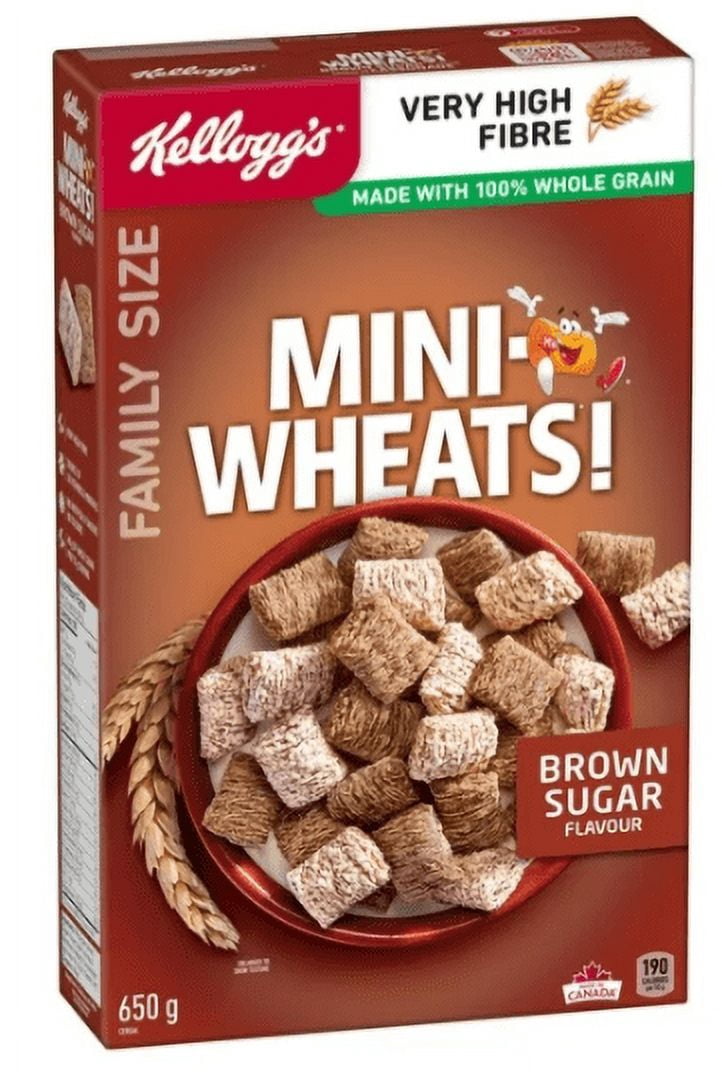 Kellogg's Mini-Wheats Cereal Brown Sugar Flavor, Family Size, 650g (3 Pack)