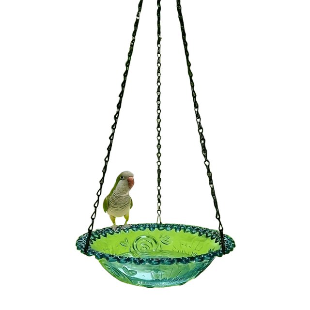 Comedero para pájaros colgante en forma de flor con gancho para decoración de jardín al aire libre azul