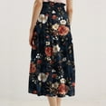 thumbnail image 5 of Yucgh Women's Floral Print Midi Skirt with Drawstring Elastic Waist, Casual Bohemian Skirt, A-line Summer Skirt with Pockets,Dark Blue,L, 5 of 7