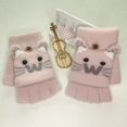 thumbnail image 4 of Guantes de escritura tejidos con dibujos animados para niños y niñas, cálidos, anticongelantes, de invierno, con funda abatible de medio dedo, para niños grandes y estudiantes, 4 of 6