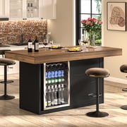 GDLF Bar Height Table with Fridge Space, 41.1H Counter Height Pub Tall Dining Table, Kitchen Bar with Storage