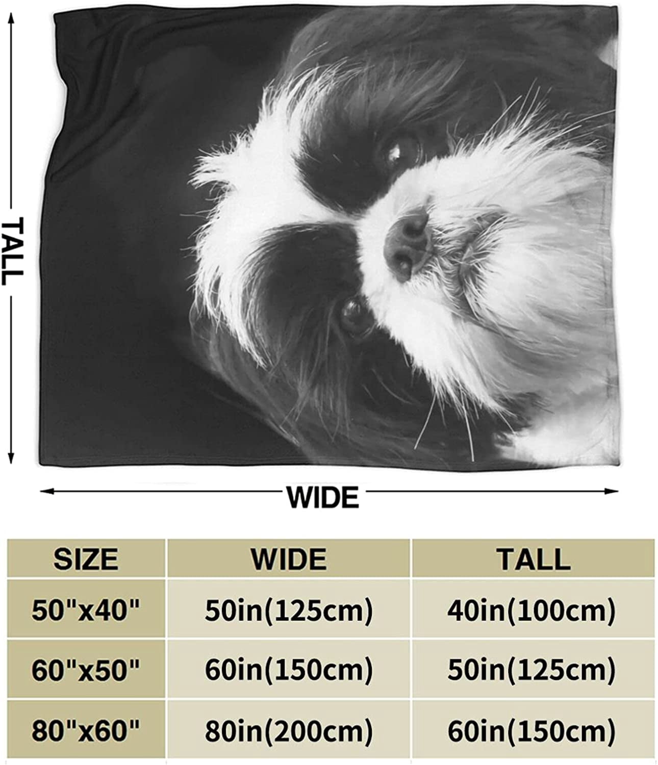 Newhomestyle 3D Flannel Plush Throw Blanket, 60"x50" Black White Shih Tzu Dog Family Pet Cute Animal Pattern, Super Cozy Air Conditioning Blanket