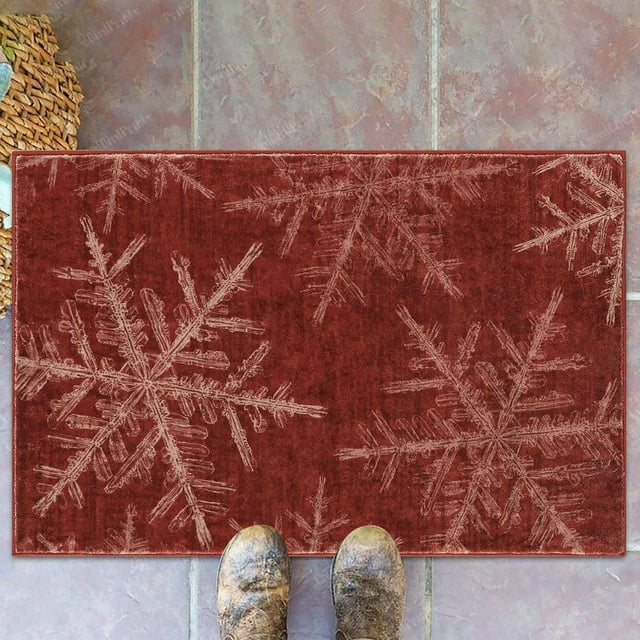 Snowflake Design Indoor Entrance Mat Non Washable Floor Carpet for Home Holiday Soft Thin Rug Living Room Kitchen Bathroom