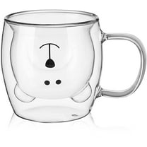 Cute Bear Tea Cup Double Wall Glass Milk Coffee Bear Mug with Handle Insulated Espresso Beer Cup Cute Birthday Present for Women Men Valentine's Day, 250 ml/ 8.4 oz (White)