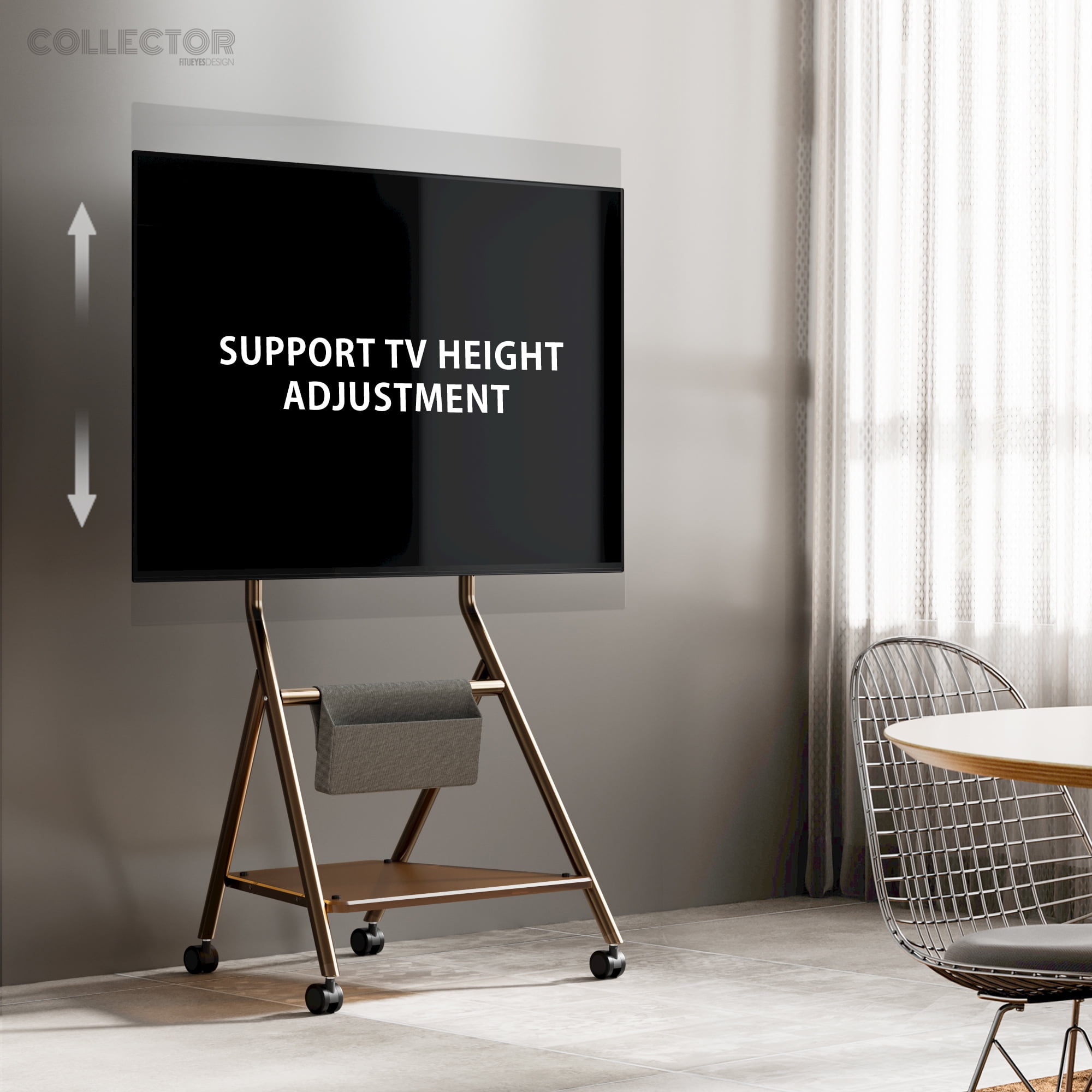 FITUEYES Storage Rolling TV Cart Height Adjustable Corner TV Stand Mount for TVs Up to 65 Inch