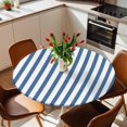 thumbnail image 2 of Blue and White Stripe Pattern Elastic Fitted Round Table Cover Simple Style Waterproof Outdoor Tablecloth for Holiday Party, Picnic, Patio & Dining Fits Tables Up to 45"-54", 2 of 8