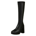 thumbnail image 6 of Platform Knee High Boots Women Stretch Leather Pull on Square Toe Chunky Block Heel Fall Winter Dress Tall Boots Black 9.5, 6 of 6