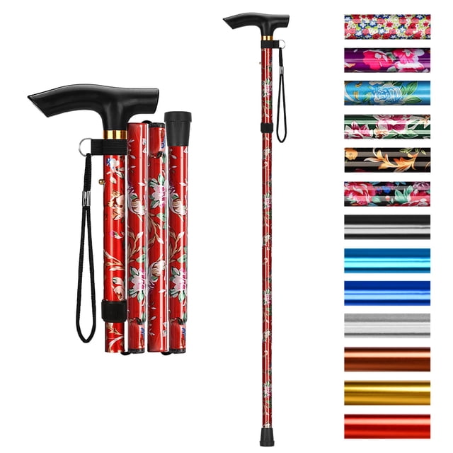 Bastón plegable Supregear, ajustable en 5 niveles de altura, ligero, plegable, portátil, de viaje, con correa para la muñeca y mango en T, para personas mayores, hombres y mujeres con discapacidad, di