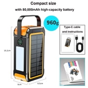 Power Bank Wireless Charger 80000mAh Built in 4 Cables Six Outputs 15W Fast Charging Power Bank for All Mobile Devices Three Inputs Solar Portable Charger with Dual Flashlights