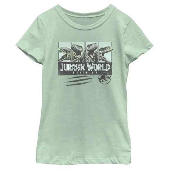 Girl's Jurassic World: Dominion Velociraptor Vintage Panel Scratch  Graphic Tee Mint Medium