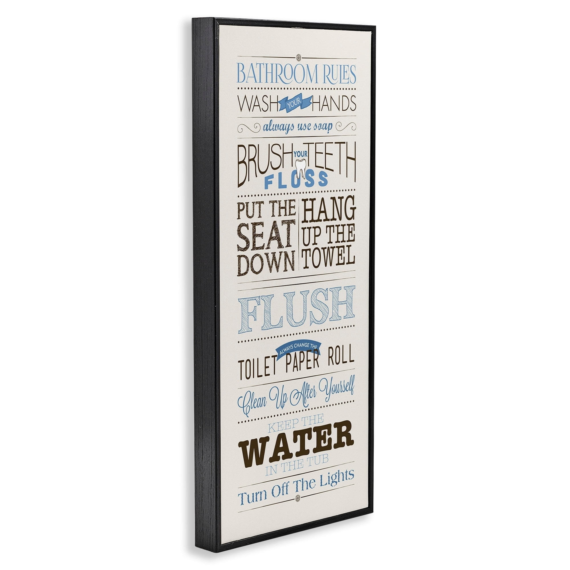 Stupell Industries Rules Blue and Black Print Bathroom, 13 x 30,Design by Stephanie Workman Marrott