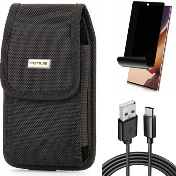 6ft USB Cable & Privacy Screen Protector & Case Belt Clip for Samsung Galaxy Note 20 Ultra (6.9") - Combo with Type-C Charger Cord & TPU Film Anti-Peep & Swivel Holster