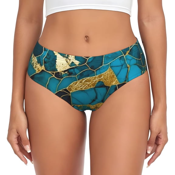 Womens Underwear - Watercolor Blue Marbled No Show Seamless Underwear for Women, Stretch Women's Panties, Hipster Soft Comfort Ladies Panties Bikini Underwear Briefs