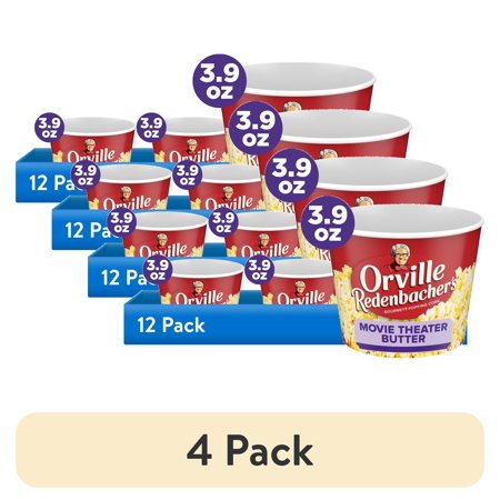 (4 pack) Orville Redenbacher's Movie Theater Butter Popcorn Tub, Movie Night Supplies, 3.9 oz.