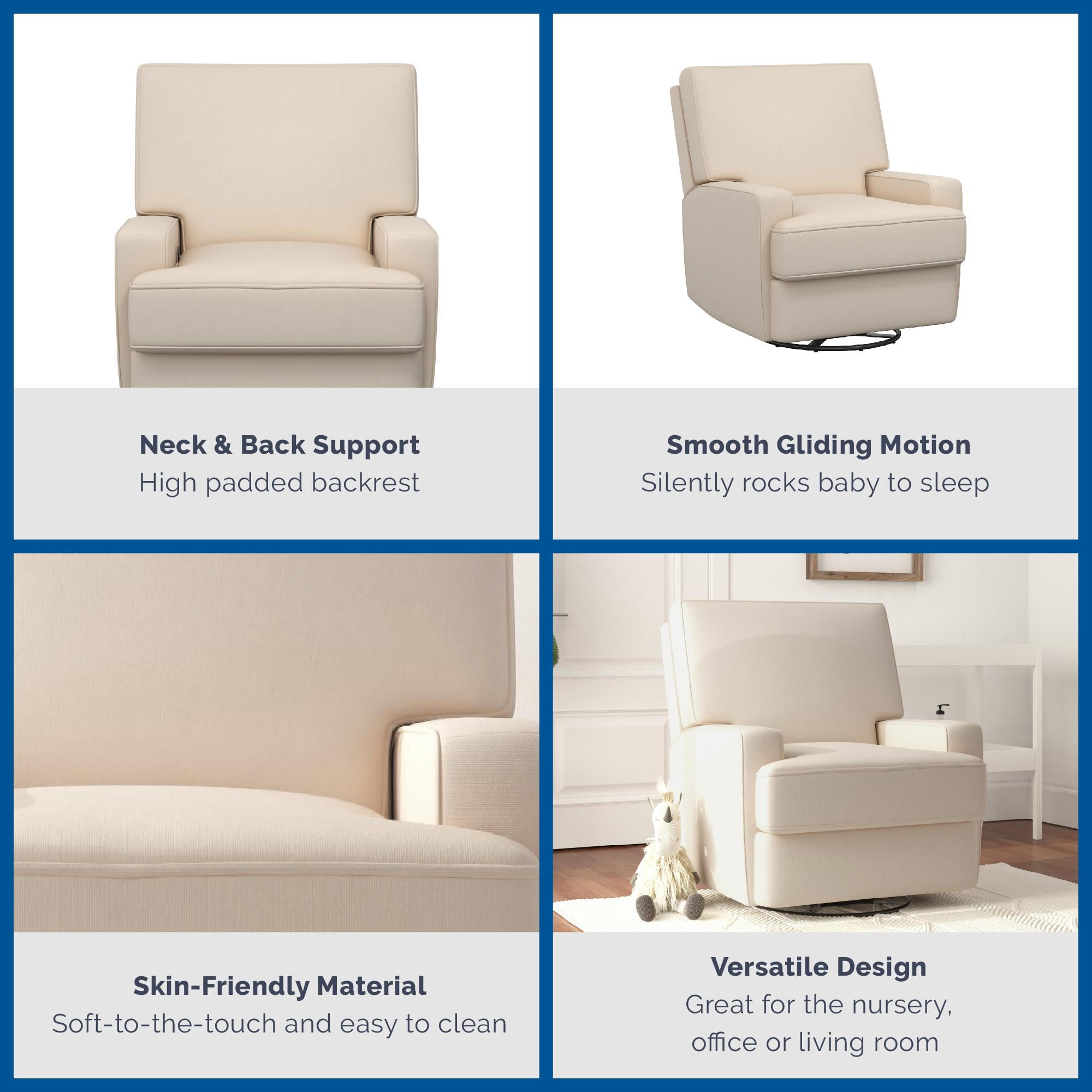 Baby Relax Rylan 4-in-1 Swivel Glider Rocker Recliner Chair, Beige Velvet