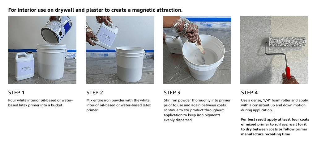 Wallworks Design Magnetic Iron Powder - Turn Ordinary Primer to Magnetic Primer, 1 Quart Mix