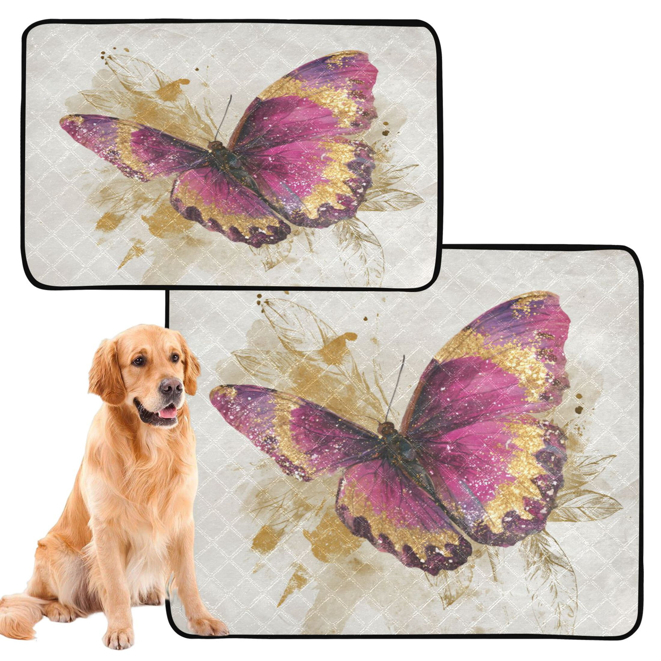 Qxltty Burgundy Butterfly Cat litter Pads Pet Set of 3 Diaper Mats Center Anti-leakage Layer Absorbent Soft and Comfortable