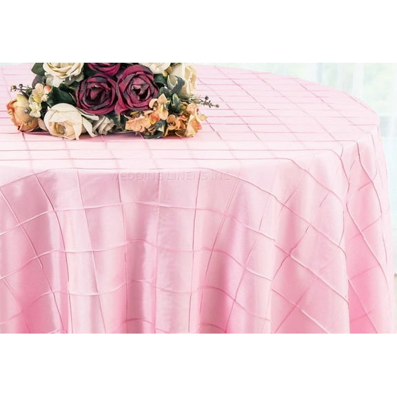 Wedding Linens Inc. 108" Pintuck Taffeta Seamless Linen Tableccloth for Party Wedding Reception Catering Dining Home Table Cover Linens - Pink