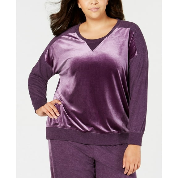 Alfani Womens Plus Size Velvet Panel Pajama Top Only,1-Piece, 1X, Dark Fig