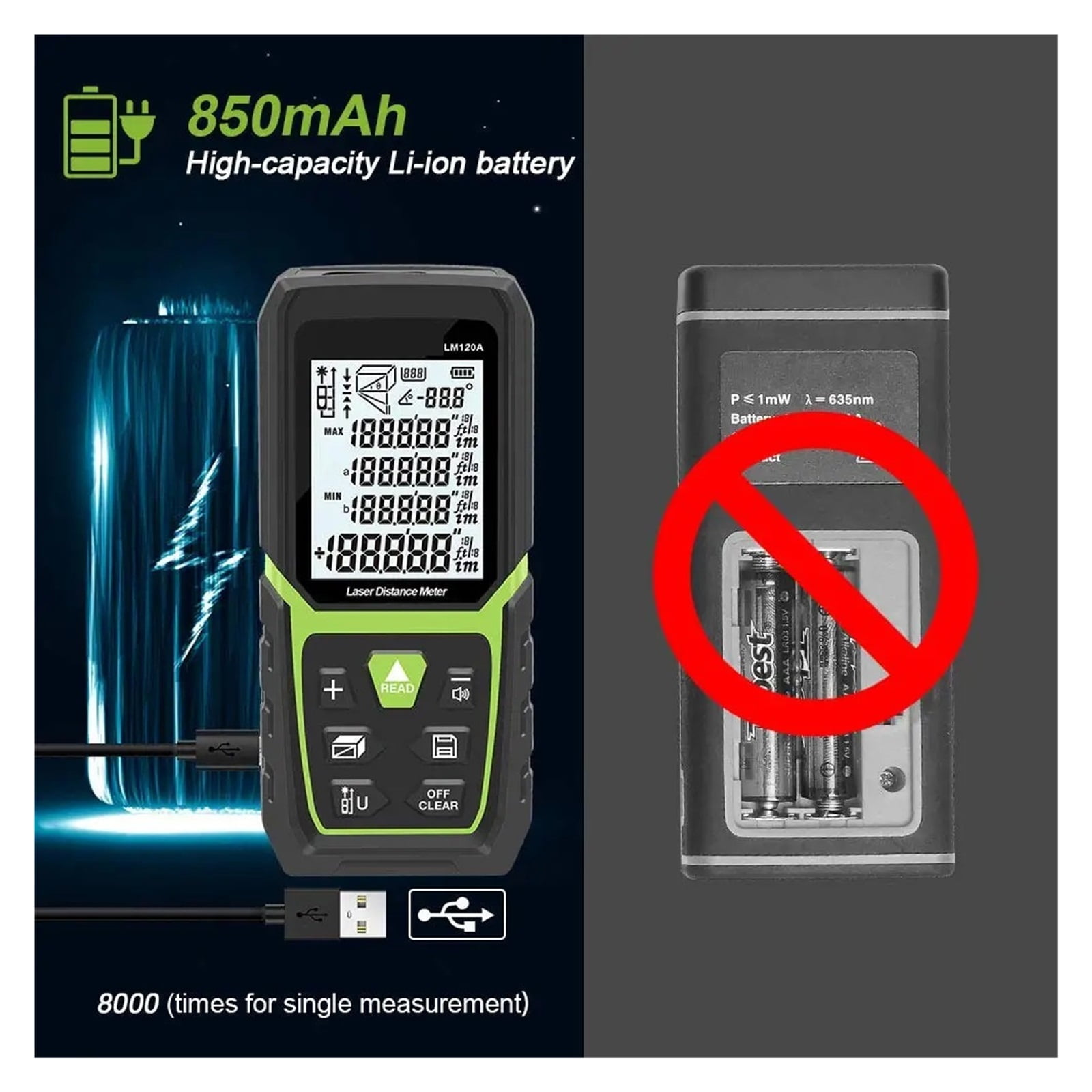 Ranfinder Distance Meter 50M 100M 120M Tape Ran Finder Build Measure Device Ruler Test Tool