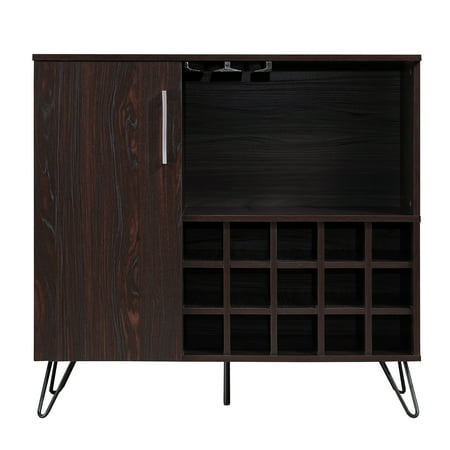 Walnut Wine Cabinet - Lochner Mid Century Finished Faux Wood Wine and Bar Cabinet, Walnut
