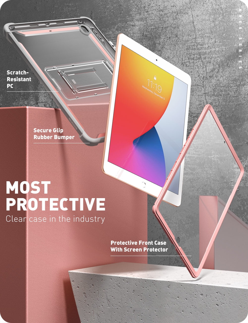i-Blason Ares Case for New iPad 9th/8th/7th Generation, iPad 10.2 2021/2020/2019 Case, Full-Body Kickstand with Built-in Screen Protector Cover with Pencil Holder (RoseGold)