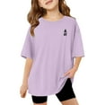 thumbnail image 6 of LUOGENLI Children Solid T Shirt with Letter Print Short Sleeve Blouse Tops Comfortable Tee Shirts for Toddler Purple Size 9-10 Years, 6 of 8