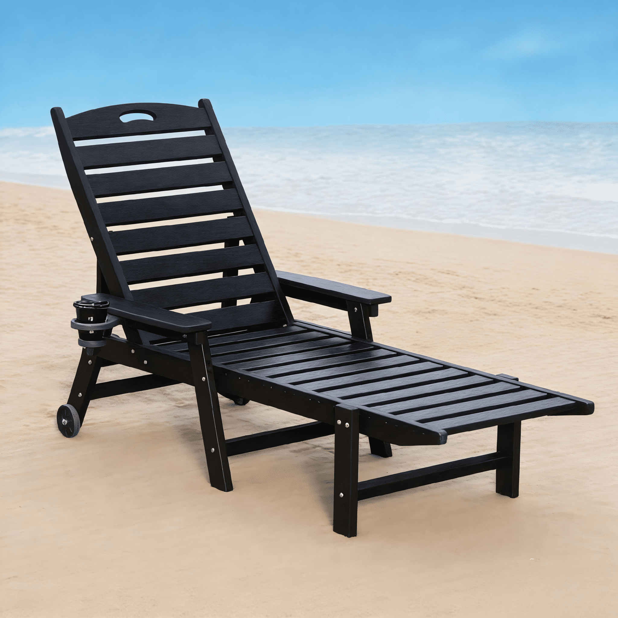 Outdoor Chaise Lounge, 4 Position Adjustable Recliner for Poolside Garden Patio Backyard, Black
