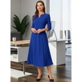 thumbnail image 2 of DARING DIVA Work Office Elegant 3/4 Sleeve V Neck A-Line Dress XL Royal Blue, 2 of 6