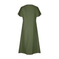thumbnail image 3 of WIZUTIZ Womens Dresses Summer Stylish A Line Dress Classic Ribbed Smocked Pockets Solid Shift Dress Short Sleeve Crew Neck Shift Dress for Ladies Midi Dress Thin Dress Green, 3 of 4