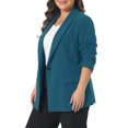 thumbnail image 4 of Agnes Orinda Women's Plus Size Blazers Lapel Long Sleeve Work Business Casual Suit Jacket with Button 1X Peacock Blue, 4 of 6