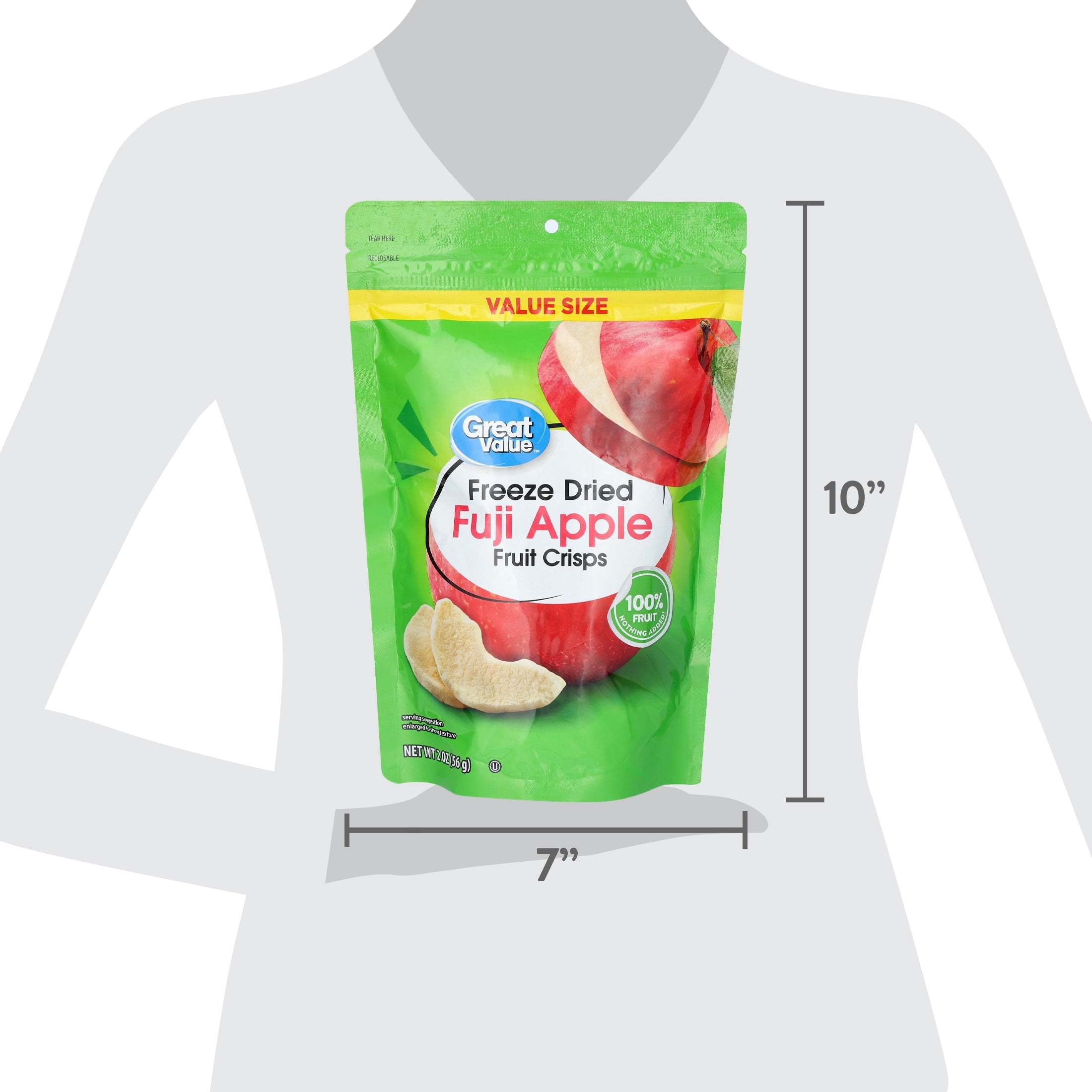 (6 pack) Great Value Freeze Dried Fuji Apple Fruit Crisps, 2 oz