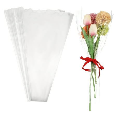 Uxcell Clear Flower Wrapping Bags, Transparent Flower Packaging Bag Waterproof Durable Bouquet Sleeves - Fitting for (Florists/Floral Arrangements Supplies), 9.1x2.6x15.7 Inch & 100Pcs