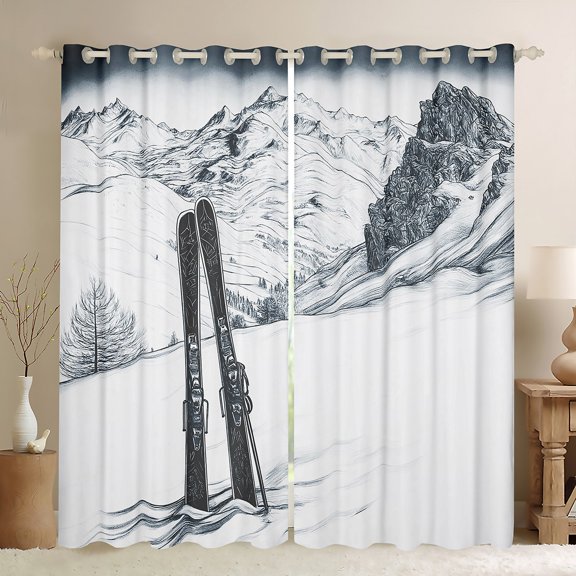 jejeloiu Skiing Sports Black Out Curtains,Snowboard Curtains Pack of 2 (42x63 Each),Gray White Bedroom Curtains For Boys Girls,Ultra Soft Home Decor