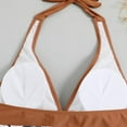 thumbnail image 3 of Aayomet Swimsuit Women Striped Split Bathing Suit Bikini Set (Khaki, L), 3 of 5