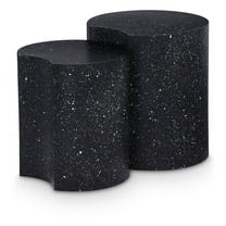 Meridian Furniture Dimple 2 Piece Black Terrazzo Pattern Iron Metal End Table