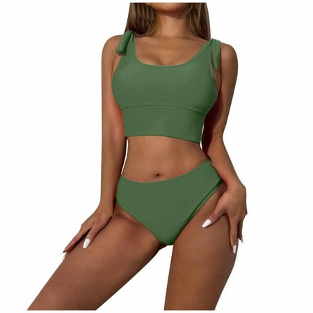 BUIgtTklOP Women s Crop Top High Waisted Cheeky Bikini Set Two Piece Swimsuits
