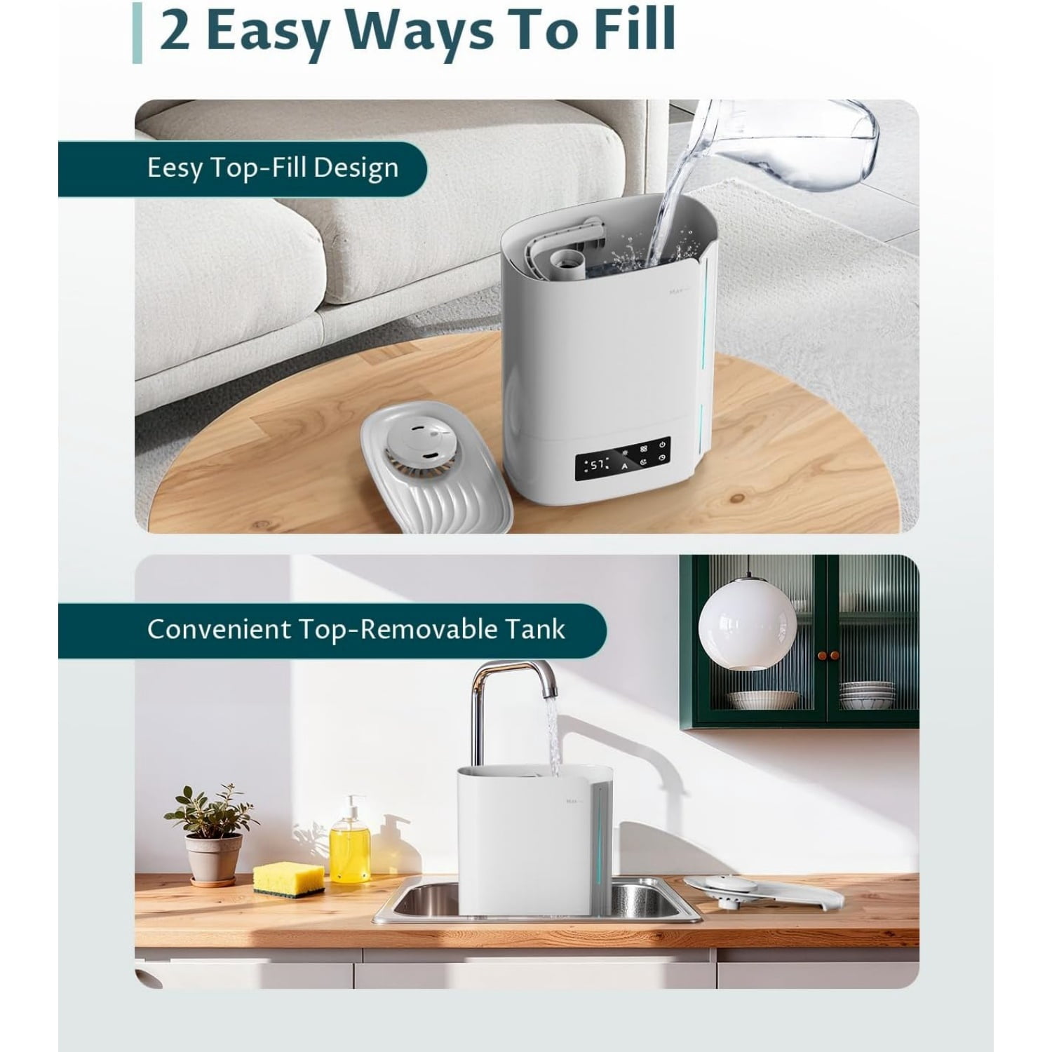 6L Humidifiers for Bedroom Large Room & Essential Oil Diffuser, Ultrasonic Top Fill Cool Mist Humidifiers for Baby, Plants, Nursery Last up to 60 Hours, Smart Humidistat Control, Quiet, White