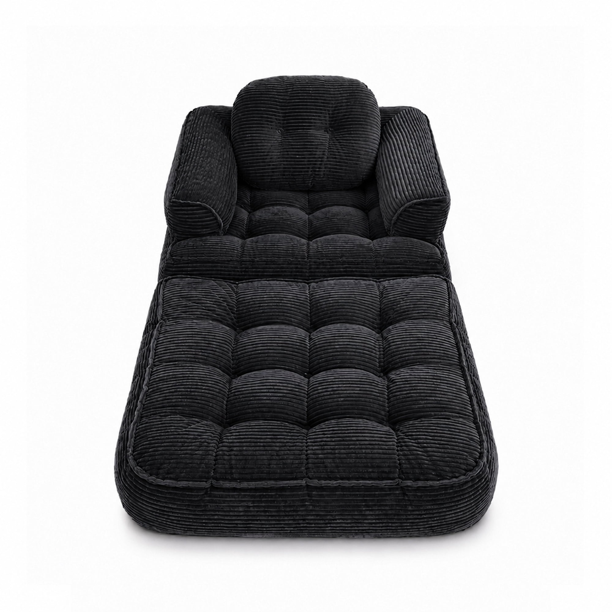 Leumius Folding Sofa Bed, Convertible Sofa Bed with Armrest, Corduroy Boneless Foldable Bed, 2-in-1 Portable Sofa Bed with Pillows for Bedroom, Living Room, Homestay, Game Room Black