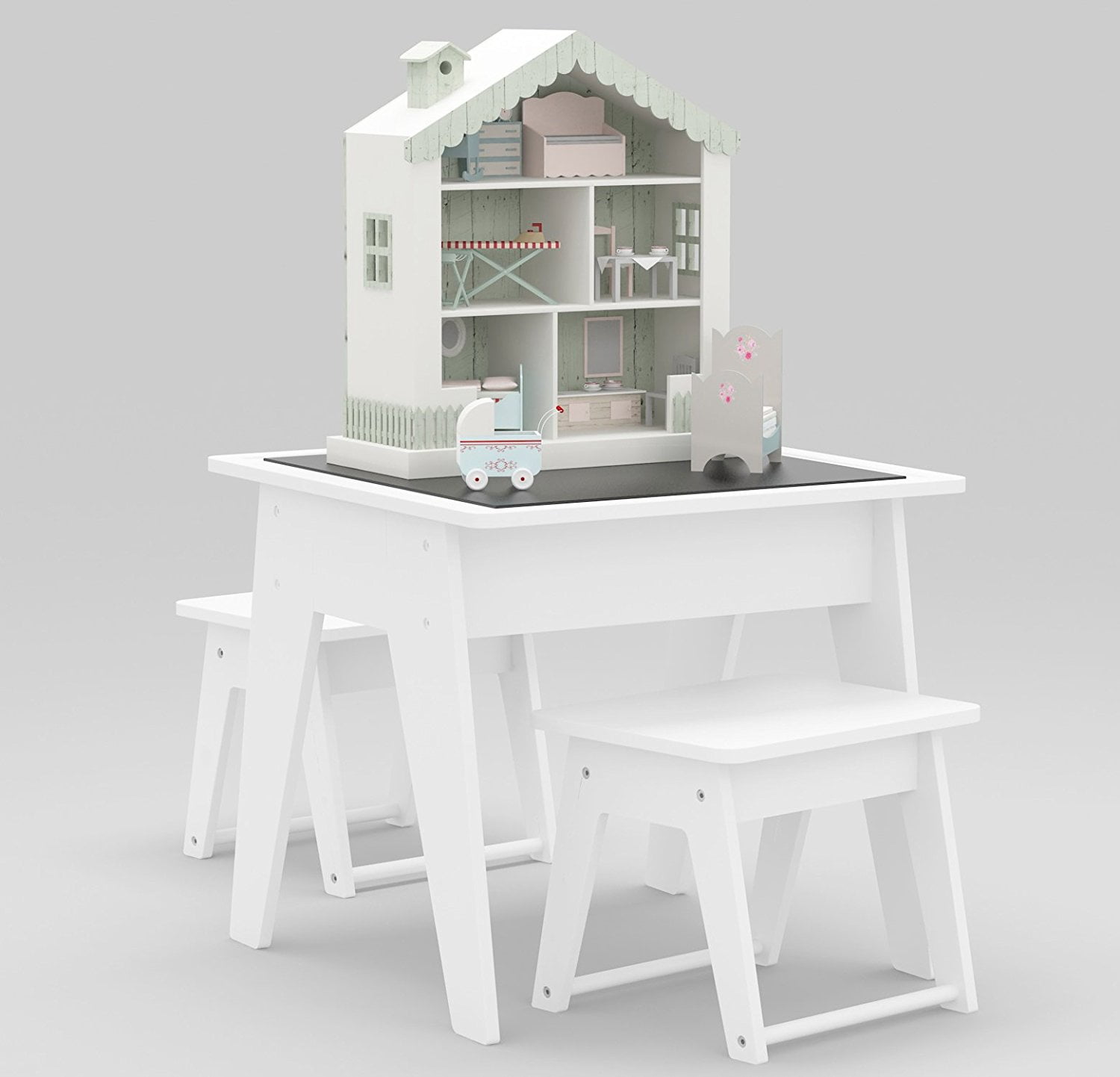 UTEX Kids Chalkboard 3-Piece Activity Table and Chair Set, White