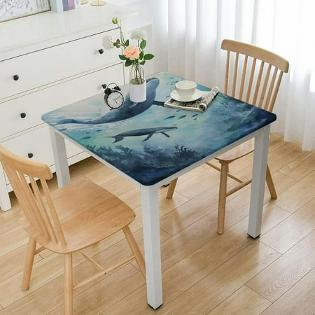 

QFMY Whales Ocean Environmental Art Square Table Cover Full Width Single-Sided Printing 100% Polyester Fiber 36*36